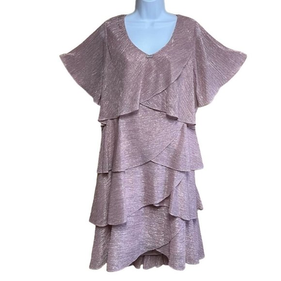 SLNY Dresses & Skirts - SLNY Shimmer Bodre Tier Shift Evening Dress Women's Size 16